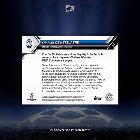 Topps Now Charles De Ketelaere 25/26 UCL 球星卡 背面圖