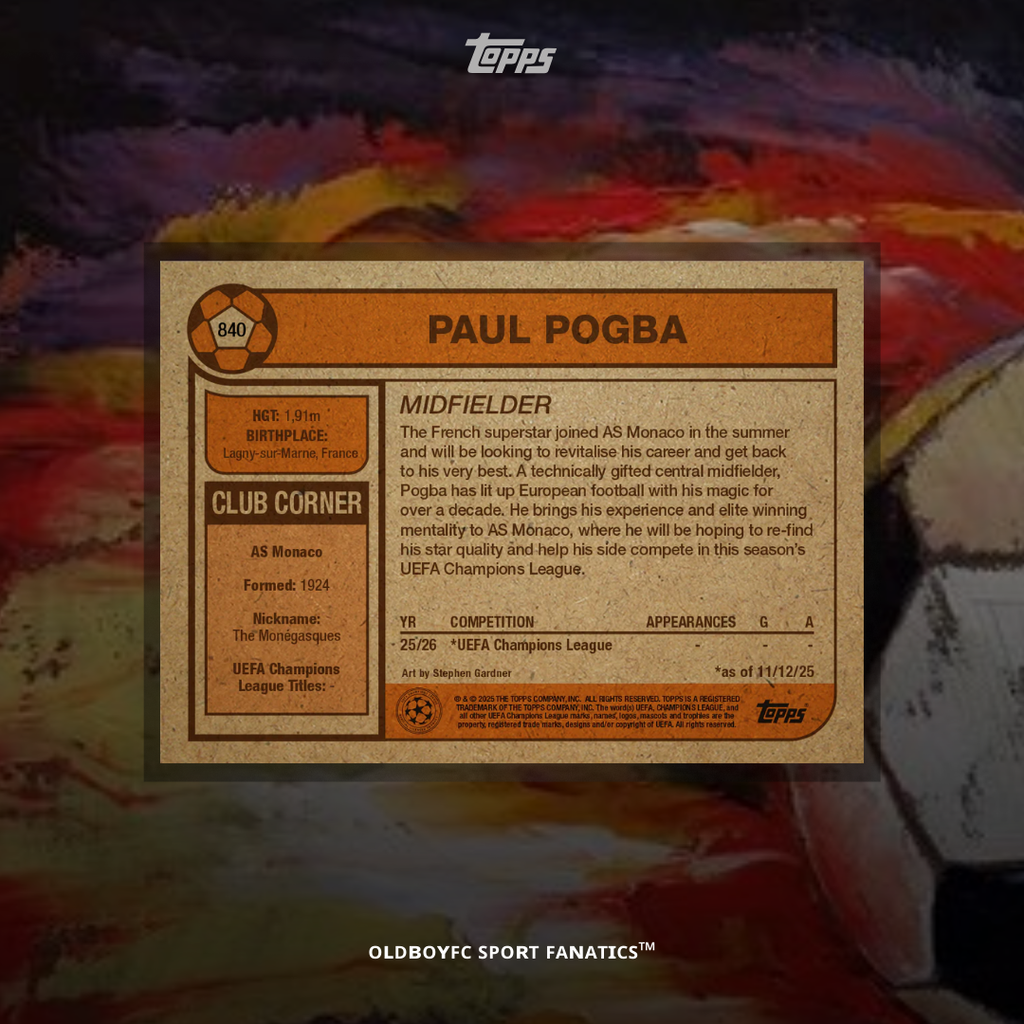 Topps Living Set Paul Pogba 2025 UCC 球星卡 背面圖