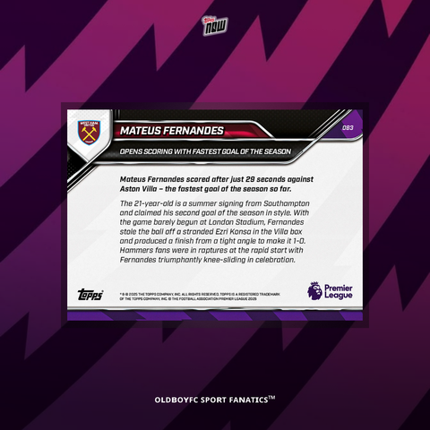Topps Now Mateus Fernandes 25/26 英超 球星卡 背面圖
