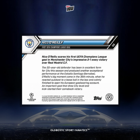 Topps Now Nico O’Reilly 25/26 UCL 球星卡 背面圖