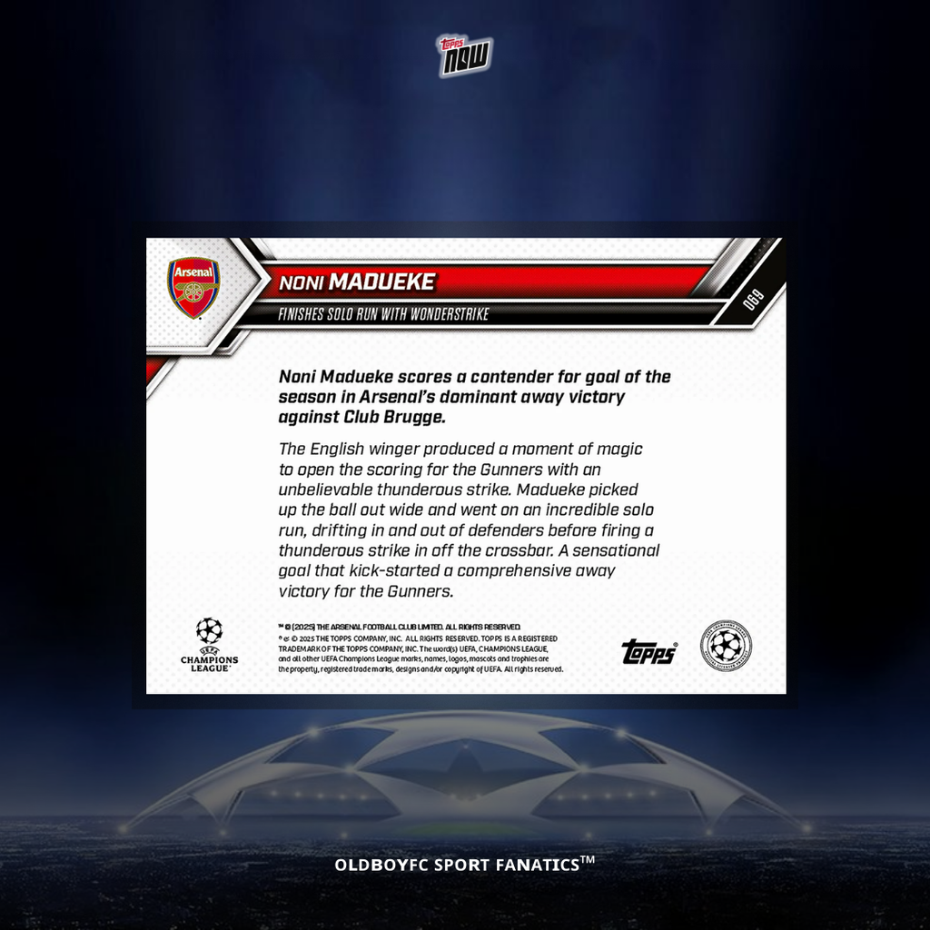Topps Now Noni Madueke 25/26 UCL 球星卡 背面圖