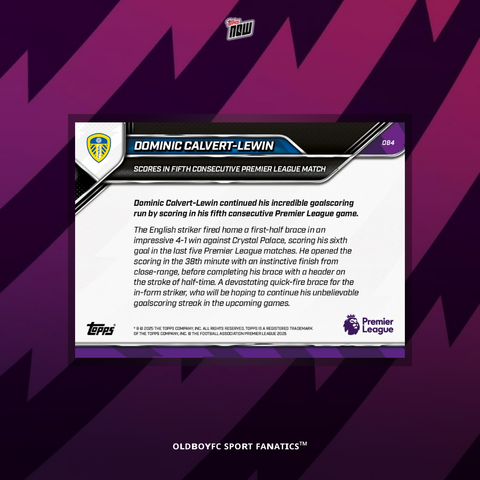Topps Now Dominic Calvert-Lewin 25/26 英超 球星卡 背面圖