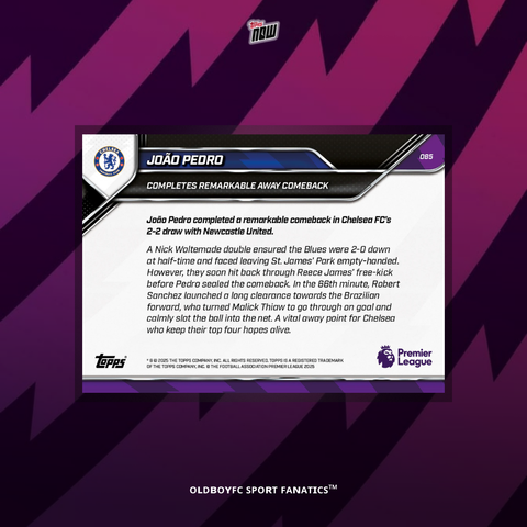 Topps Now João Pedro 25/26 英超 球星卡 背面圖