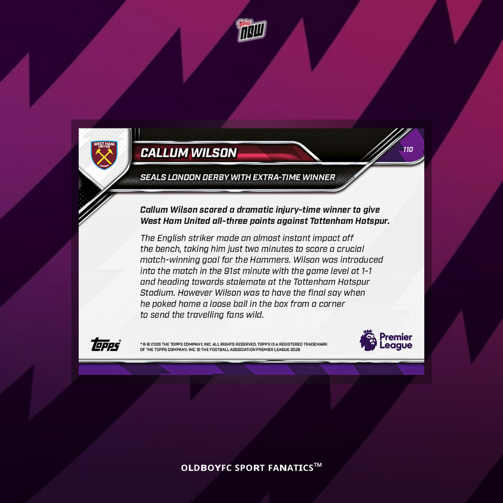 Topps Now Callum Wilson 25/26 英超 球星卡 背面圖