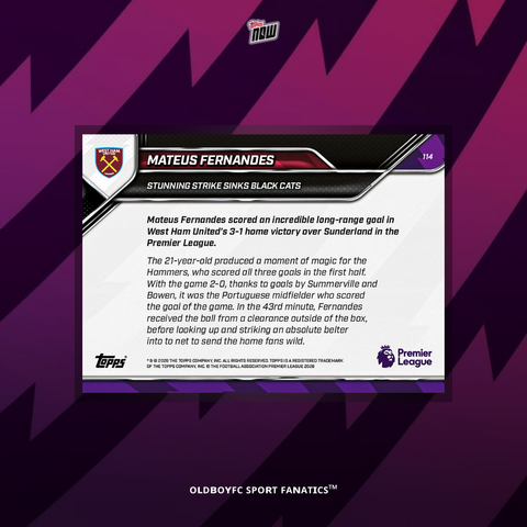Topps Now Mateus Fernandes 25/26 英超 球星卡 背面圖