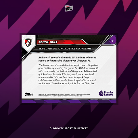 Topps Now Amine Adli 25/26 英超 球星卡 背面圖
