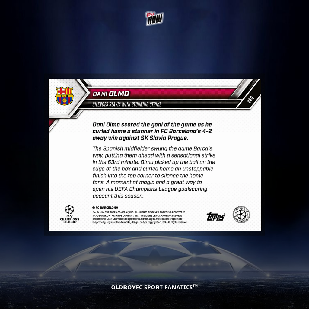 Topps Now Dani Olmo 25/26 UCL 球星卡 背面圖