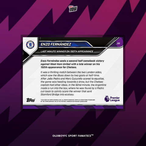 Topps Now Enzo Fernández 2025/26 英超 球星卡 背面圖