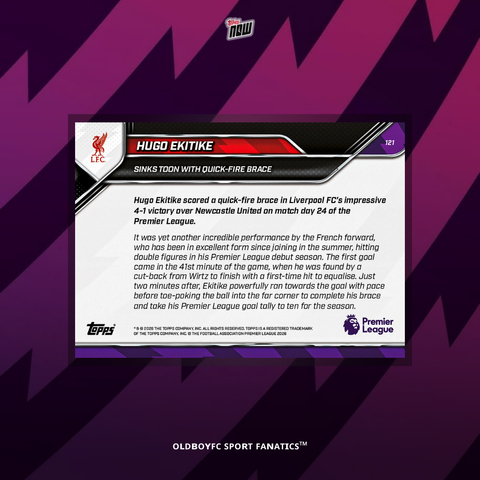 Topps Now Hugo Ekitike 2025/26 英超 球星卡 背面圖