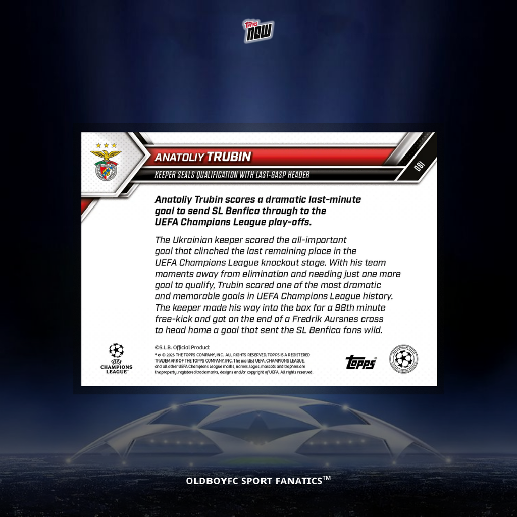 Topps Now Anatoliy Trubin 25/26 UCL 球星卡 背面圖