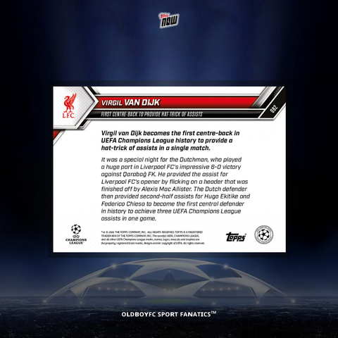 Topps Now Virgil van Dijk 25/26 UCL 球星卡 背面圖
