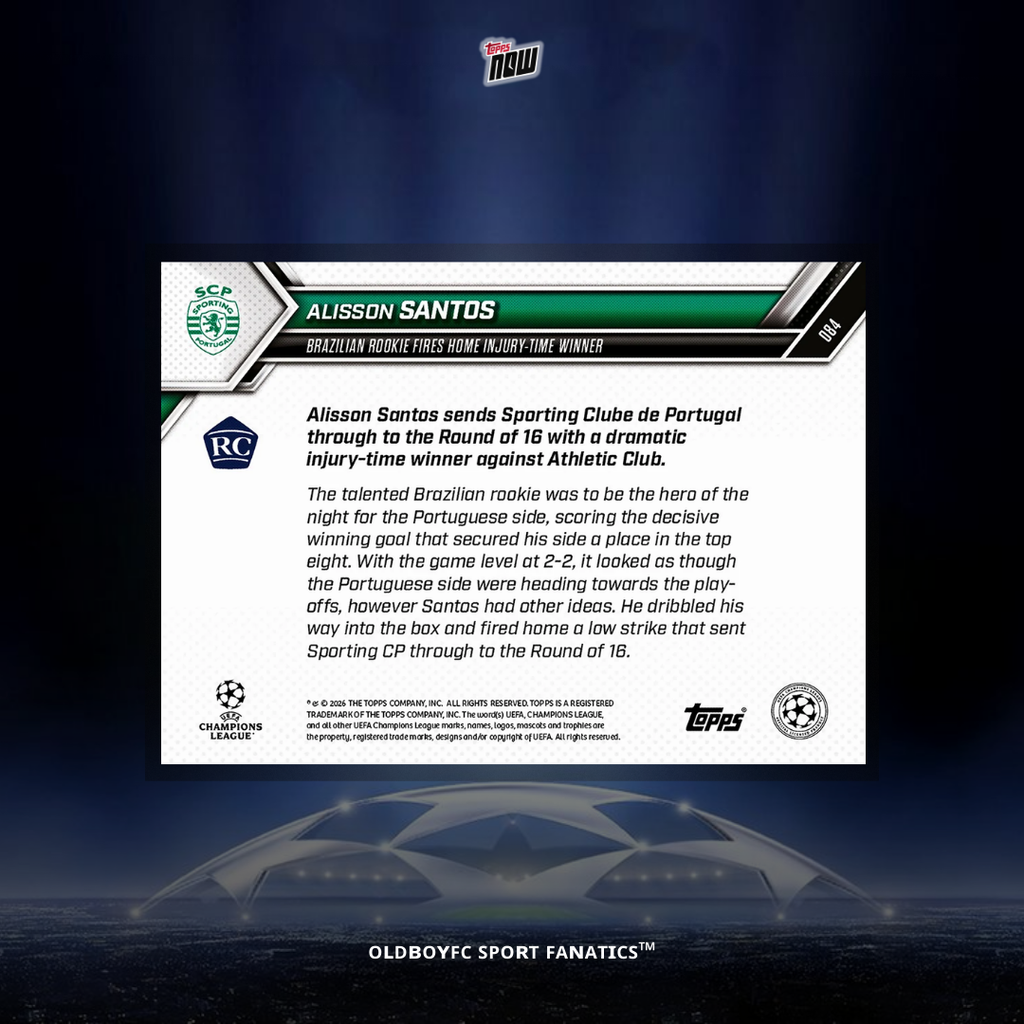 Topps Now Alisson Santos 25/26 UCL 球星卡 背面圖