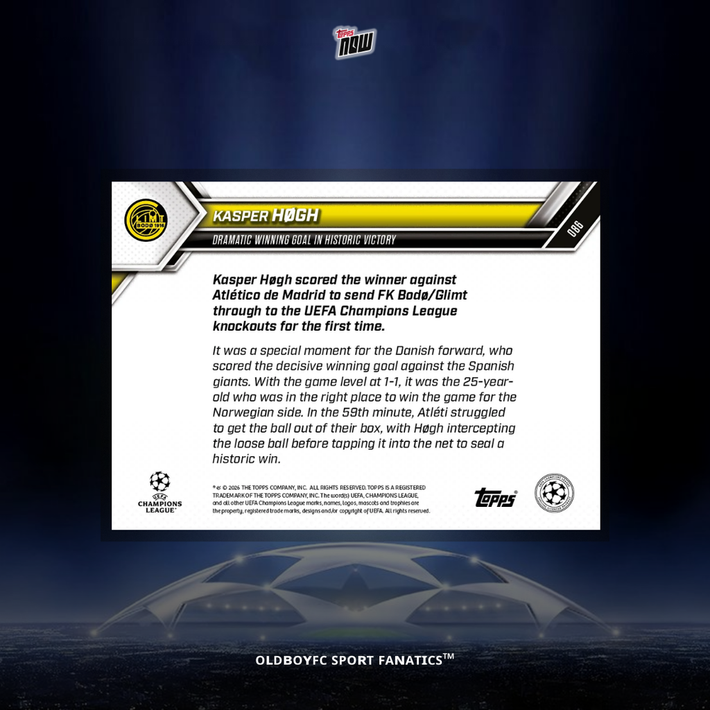 Topps Now Kasper Høgh 25/26 UCL 球星卡 背面圖