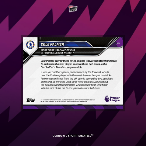 Topps Now Cole Palmer 25/26 英超 #131 球星卡 背面圖
