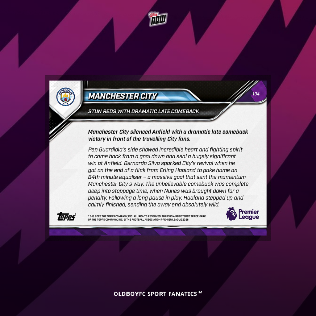 Topps Now Manchester City 25/26 英超 #134 球星卡 背面圖