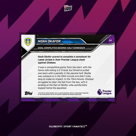 Topps Now Noah Okafor 25/26 英超 球星卡 背面圖