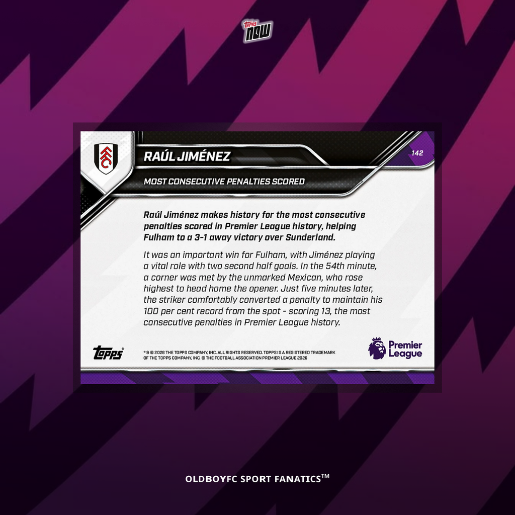 Topps Now Raúl Jiménez 25/26 英超 #142 球星卡 背面圖