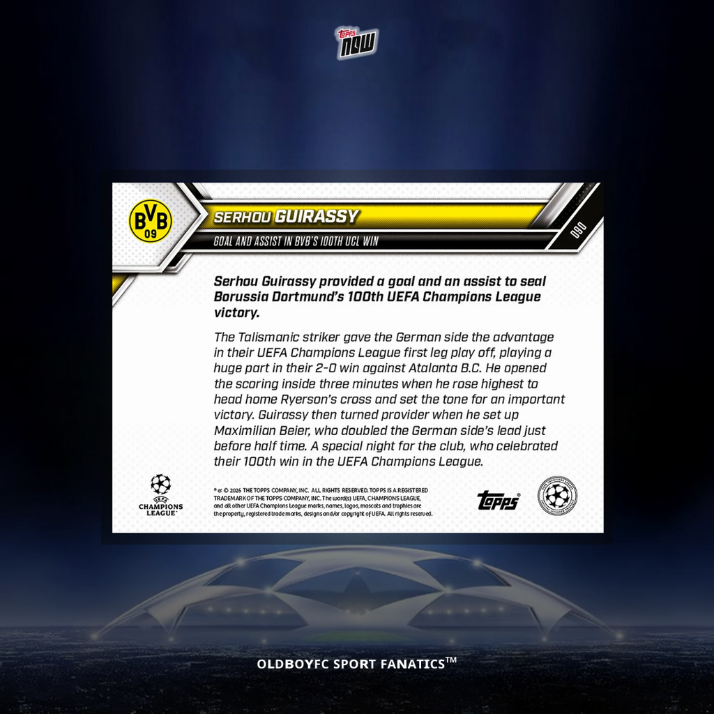 Topps Now Serhou Guirassy 25/26 UCL #90 球星卡 背面圖