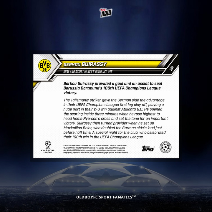 Topps Now Serhou Guirassy 25/26 UCL #90 球星卡 背面圖