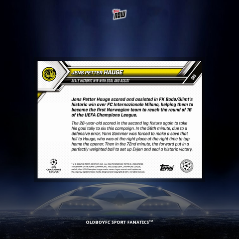 Topps Now Jens Petter Hauge 25/26 UCL #96 球星卡 背面圖