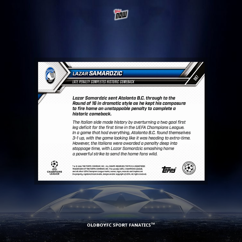 Topps Now Lazar Samardzic 25/26 UCL #97 球星卡 背面圖