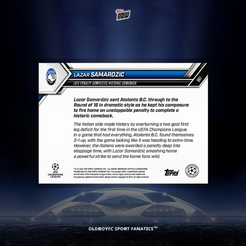Topps Now Lazar Samardzic 25/26 UCL #97 球星卡 背面圖