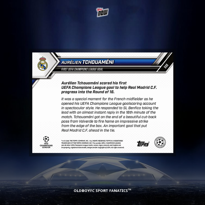 Topps Now Aurelien Tchouameni 25/26 UCL #98 球星卡 背面圖