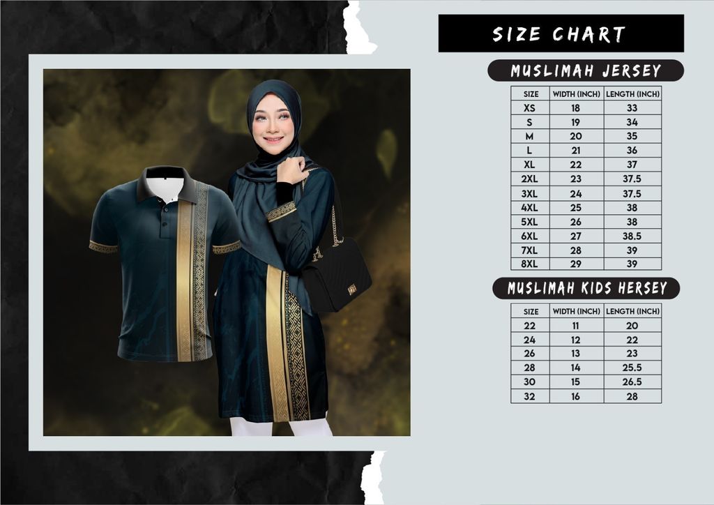 3K MUSLIMAH SIZE CHART