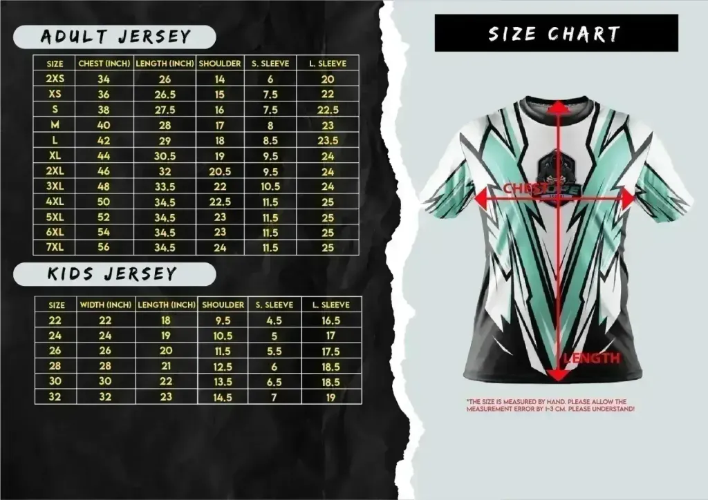 3K SHORT&LONG SIZE CHART