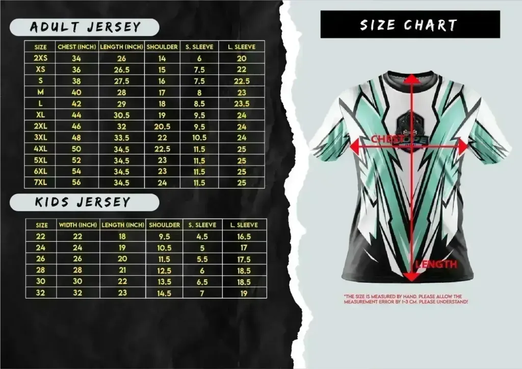 3K SHORT&LONG SIZE CHART