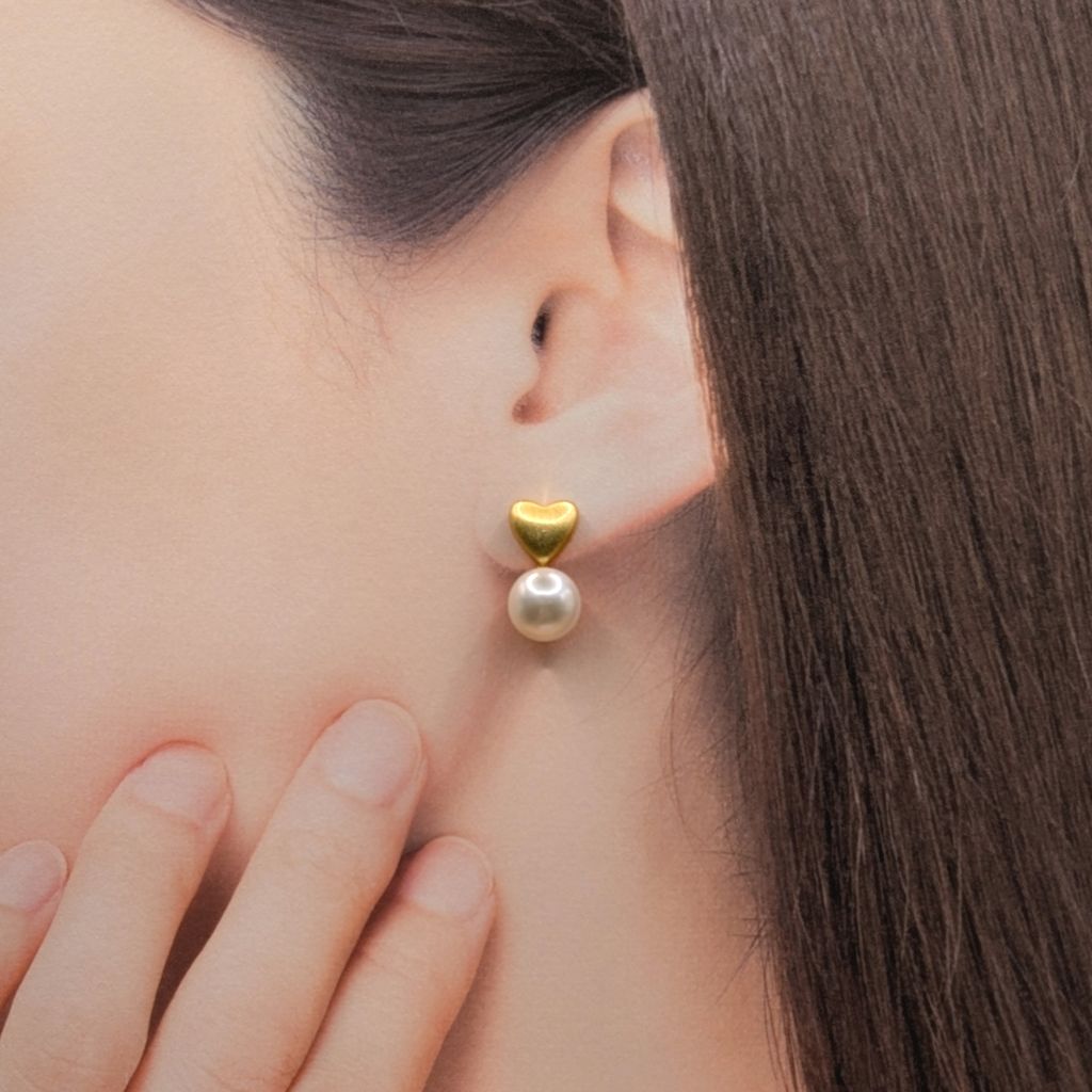 Heart｜小金心珍珠耳環