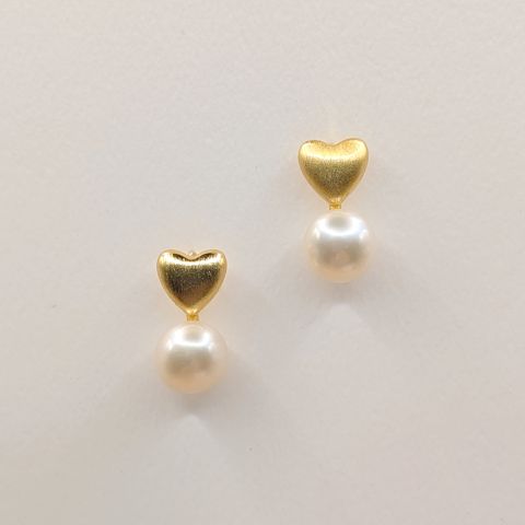 Heart｜小金心珍珠耳環