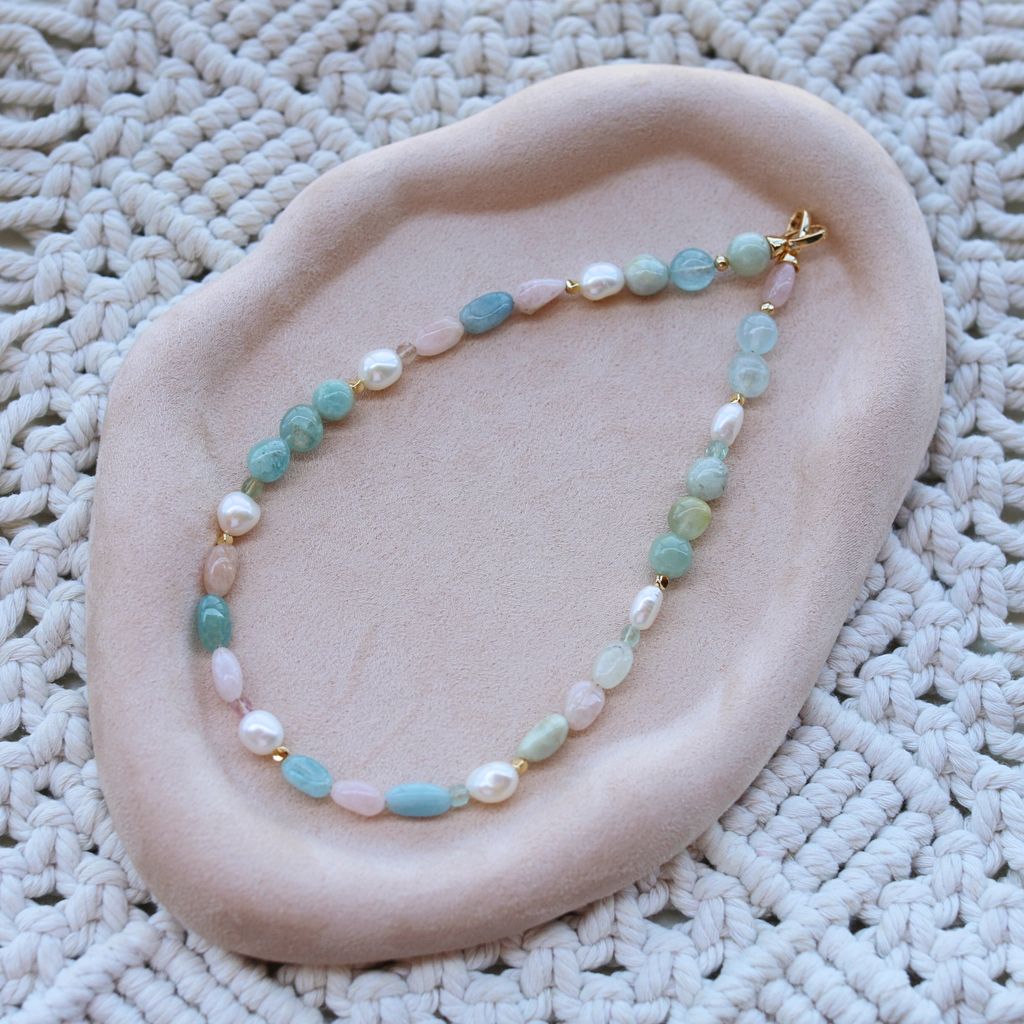 Claude's Palette｜莫內花園 摩根石 X 亞馬遜石 X 螢石 珍珠項鍊