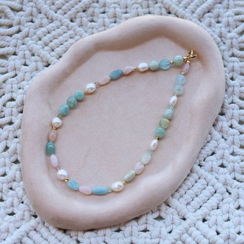 Claude's Palette｜莫內花園 摩根石 X 亞馬遜石 X 螢石 珍珠項鍊