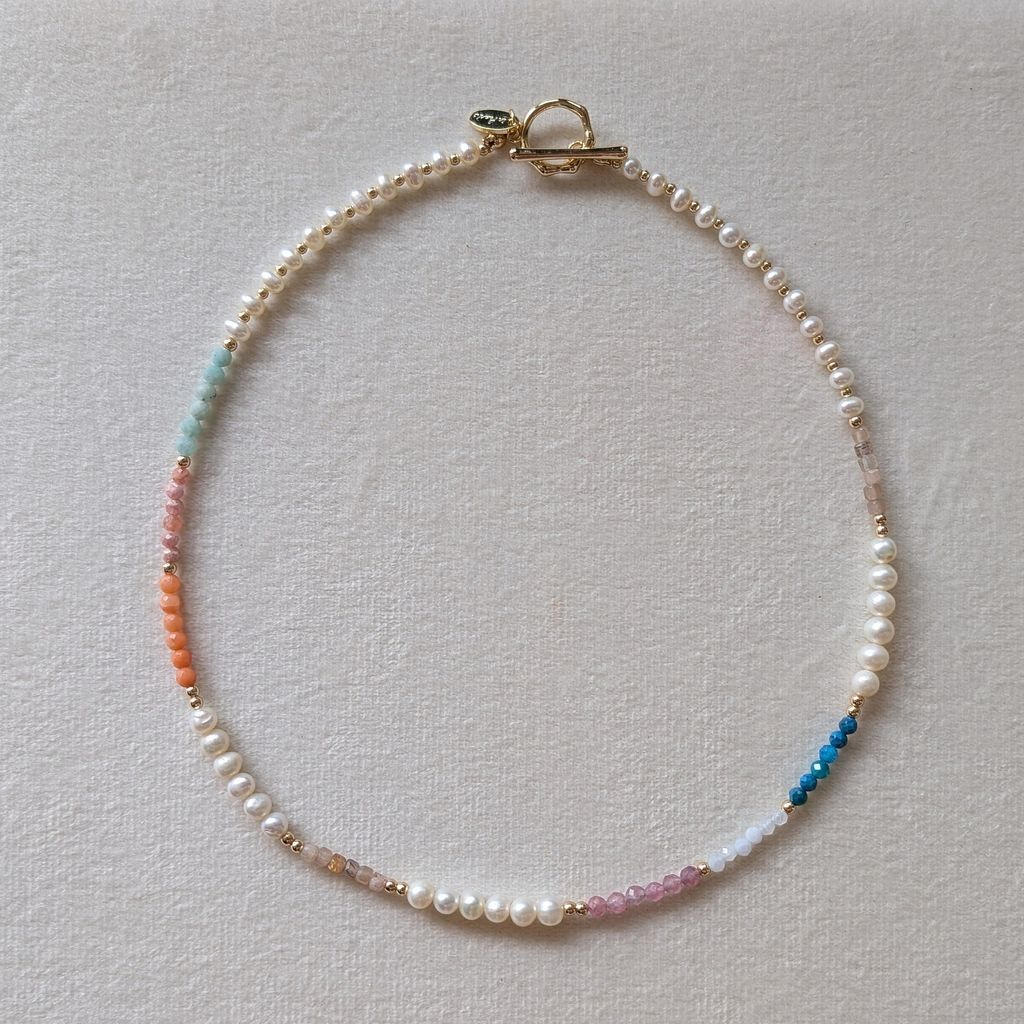 SPRING KALEIDOSCOPE | 春日萬花筒 七彩天然石 X 淡水珍珠設計項鍊