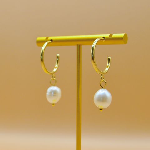 Mini bean hoops｜單顆天然淡水珍珠圈型耳環