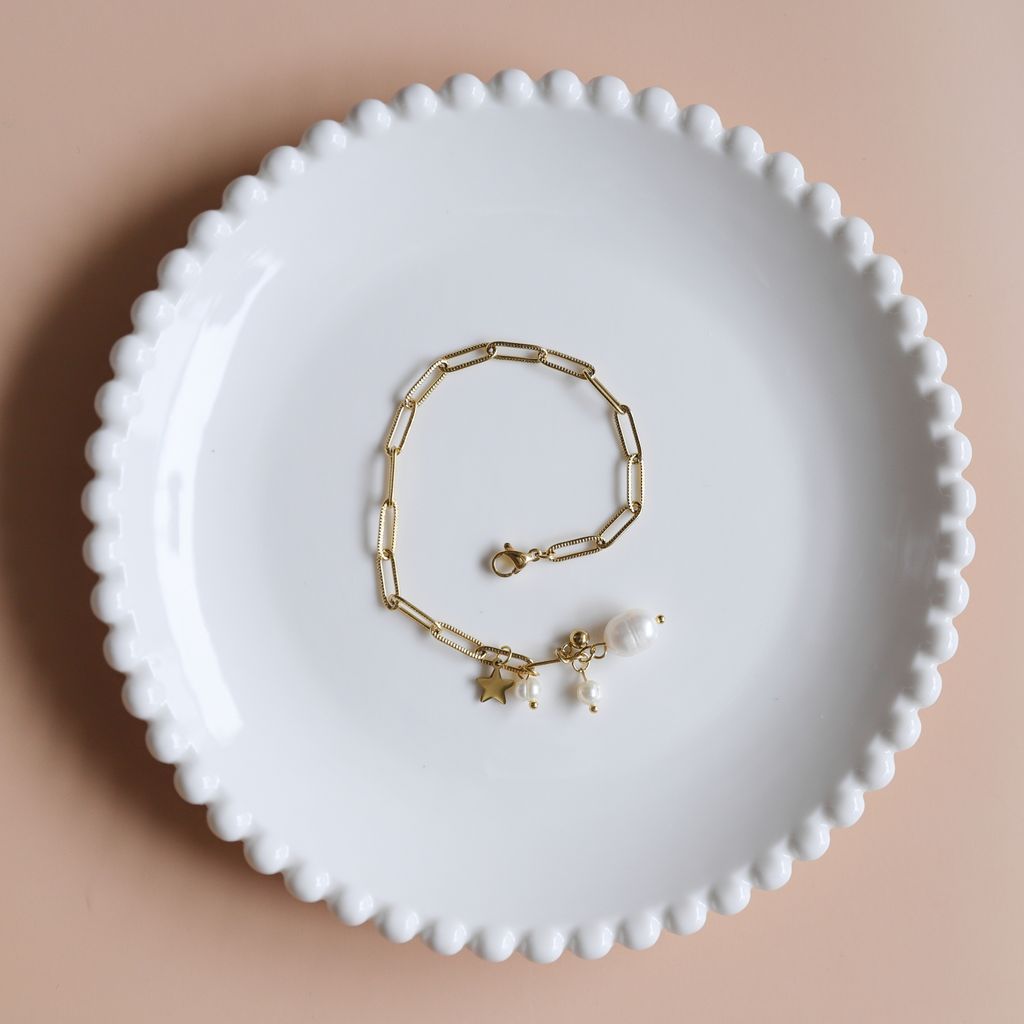 Starlight｜星星吊墜天然淡水珍珠長方形十字手鍊