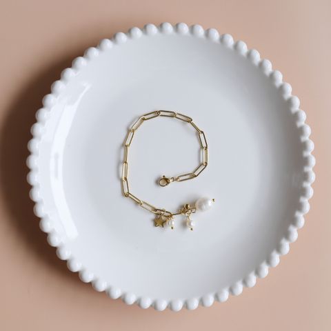 Starlight｜星星吊墜天然淡水珍珠長方形十字手鍊