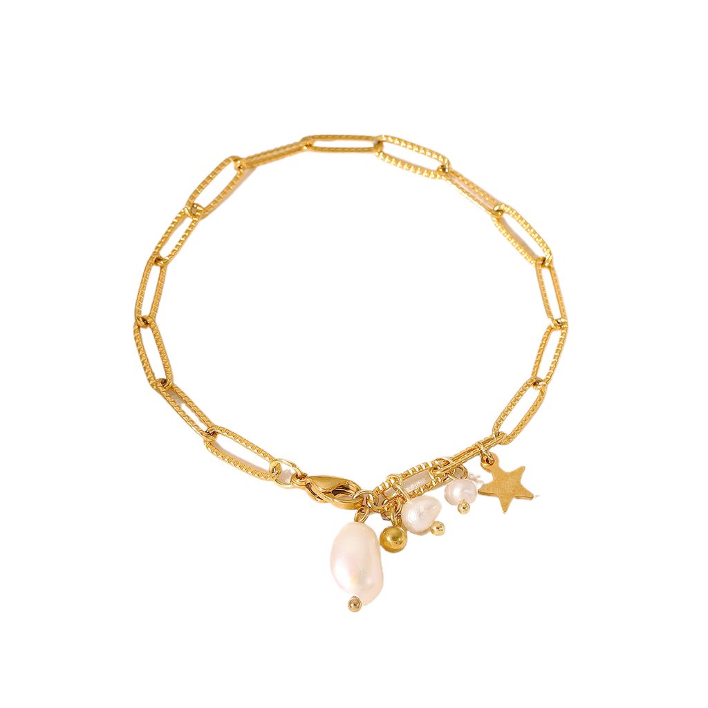 Starlight｜星星吊墜天然淡水珍珠長方形十字手鍊