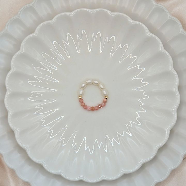 Rhodochrosite｜珍珠 X 紅紋石 彈力戒指