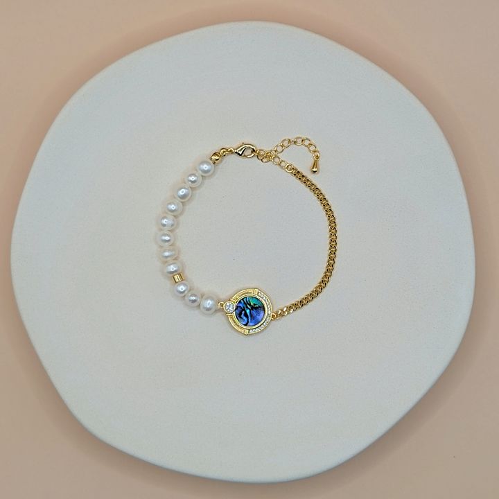 Shell Medallion｜彩貝圓墜淡水珍珠拼接手鍊
