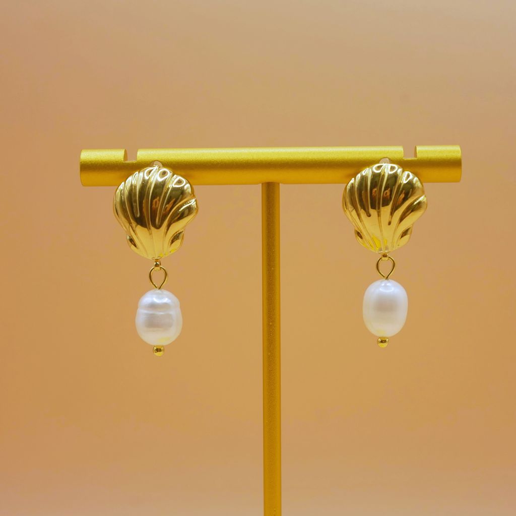 Seashell｜貝殼珍珠耳環