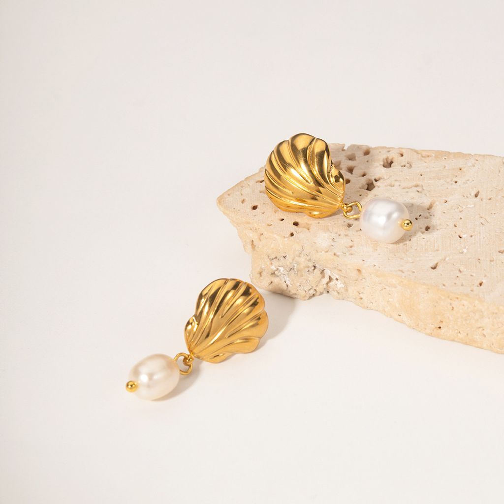 Seashell｜貝殼珍珠耳環