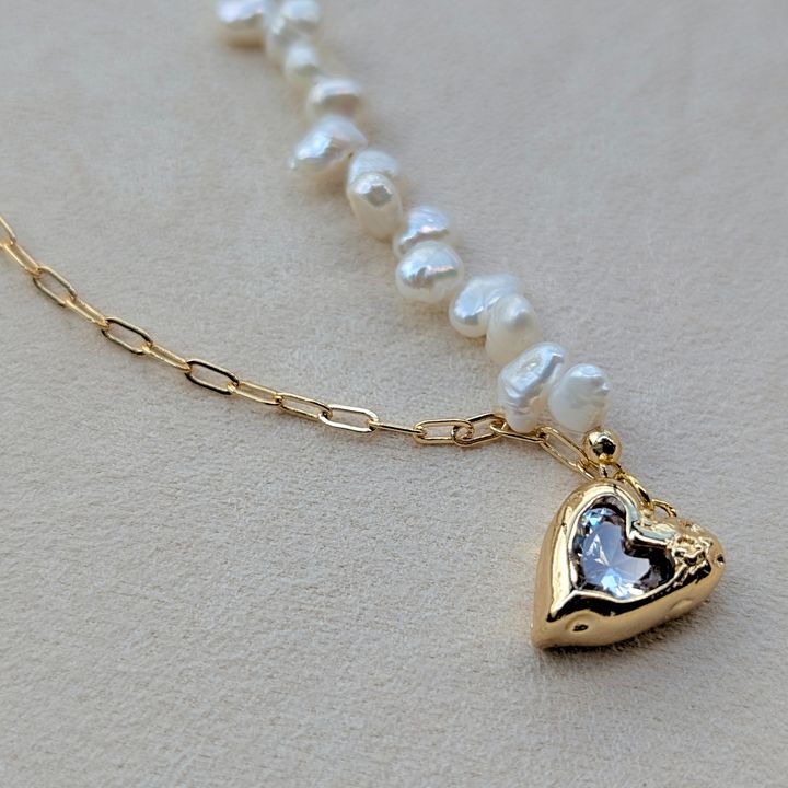 Heart｜桃心巴洛克花瓣珍珠拼接項鍊