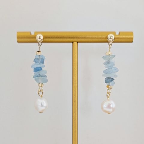 Aquamarine｜海藍寶垂墜珍珠耳環