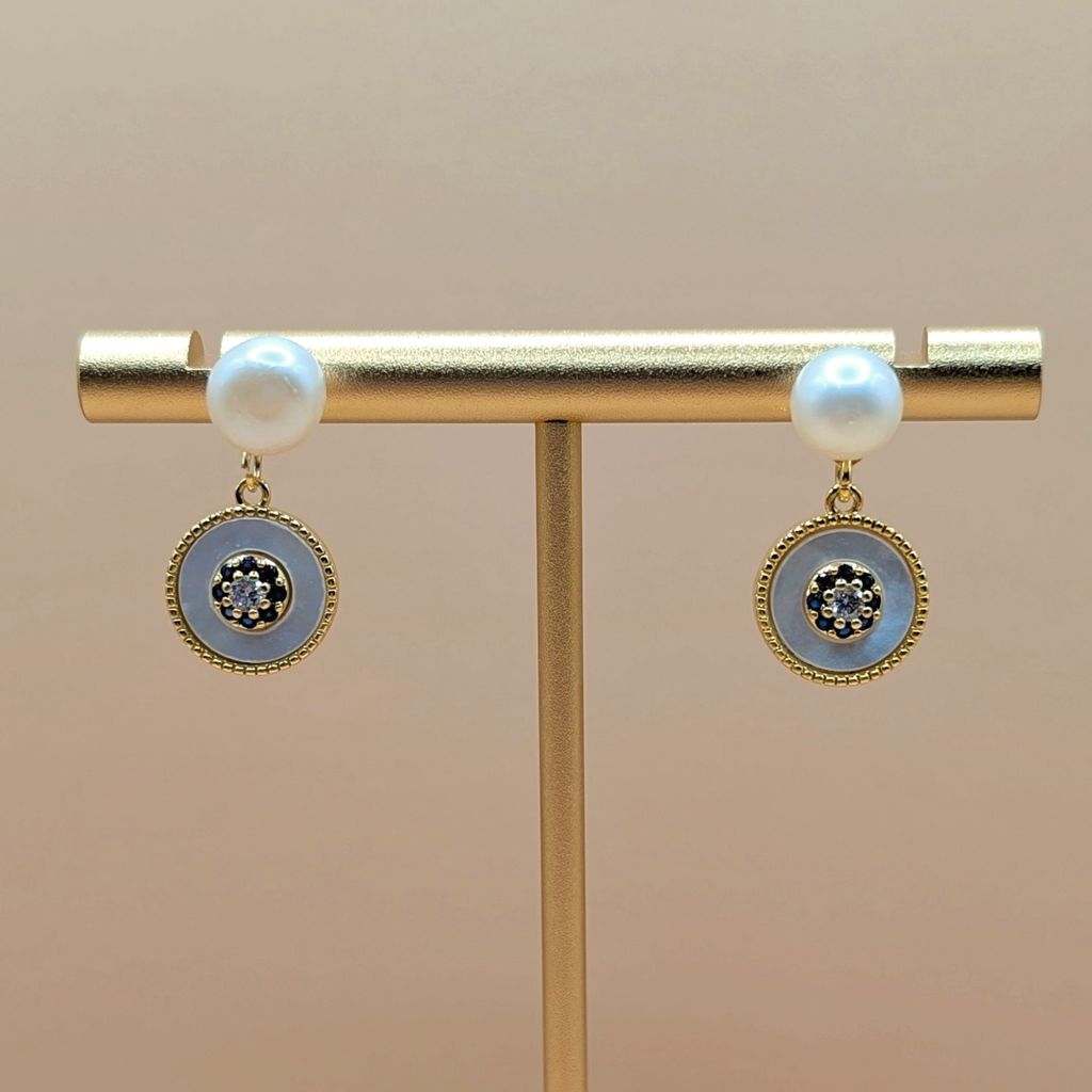 Aurea｜白貝母珍珠鋯石耳環