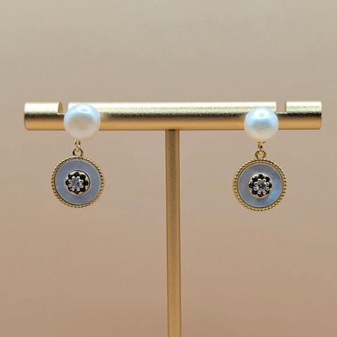 Aurea｜白貝母珍珠鋯石耳環
