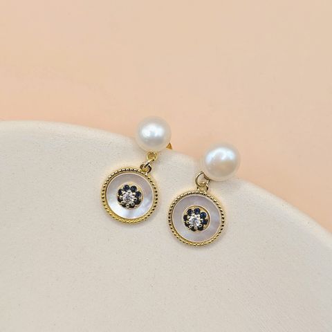 Aurea｜白貝母珍珠鋯石耳環