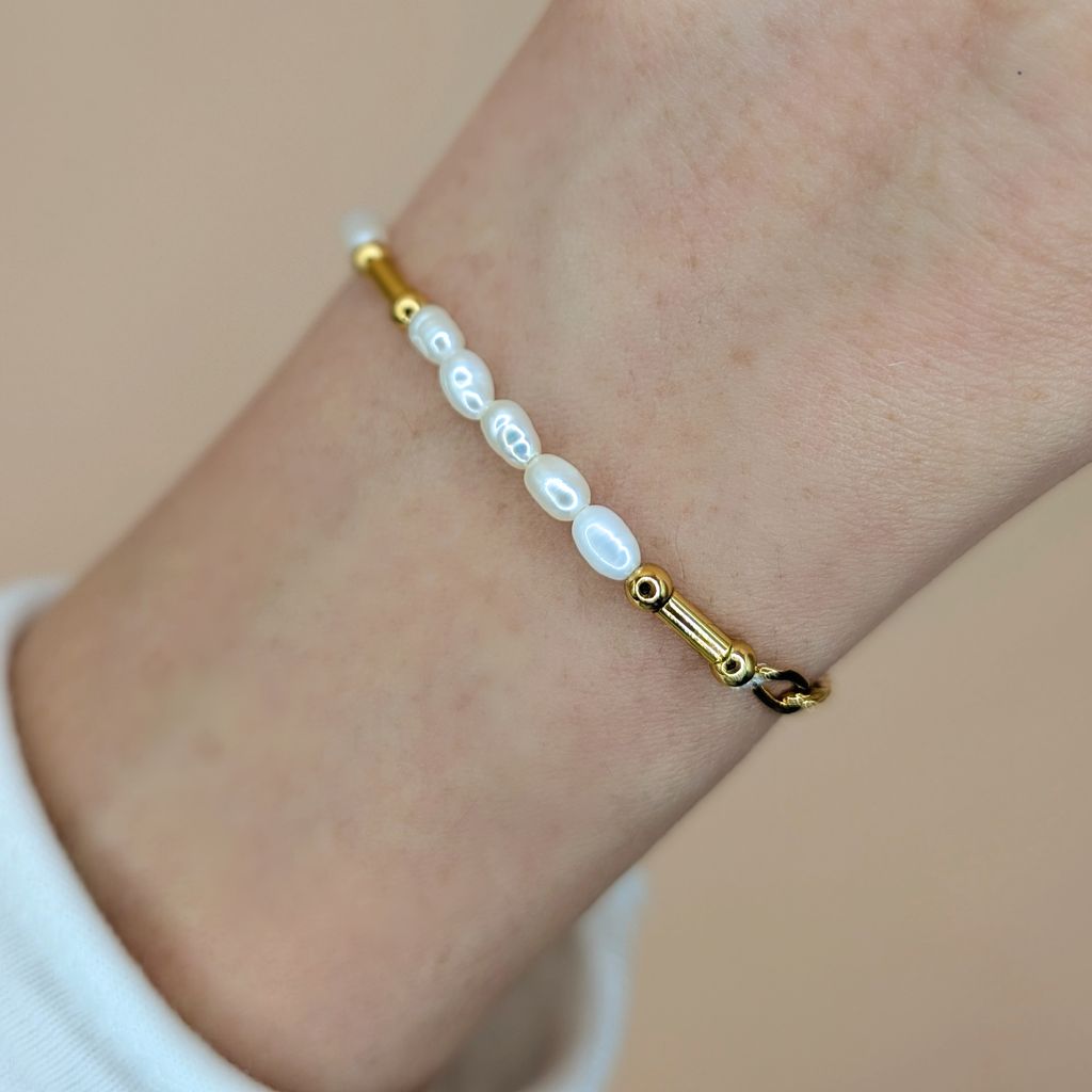 Link Pearl｜鍊條拼接米形淡水珍珠手鍊