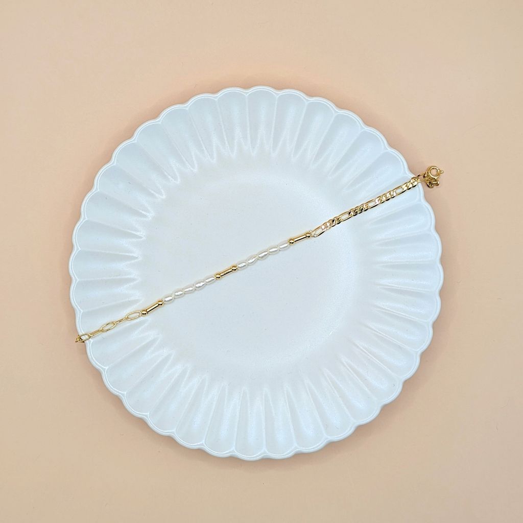 Link Pearl｜鍊條拼接米形淡水珍珠手鍊